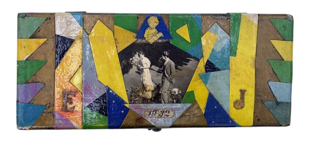 1932 Decoupage Art Deco Nude Scrap Trinket Box, Fortune Telling Cards, Curious Trinkets