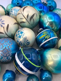 42 Vintage West Germany, Poland, USA, Shades of Blue Mercury Glass Christmas Tree Ornaments