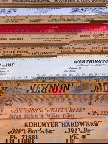 15 Vintage 3 Foot Slide, Zig Zag, and 12 inch Advertising Rulers and Yard Stick Measuring Rods