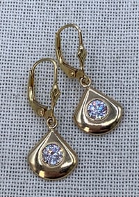 Quiet Luxury 14k Yellow Gold Convex Fan Shaped CZ Solitaire Lever Back Dangle Earrings