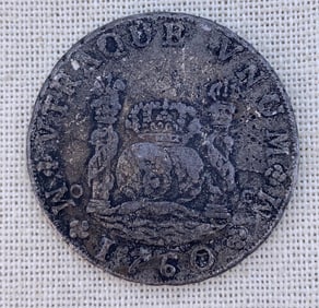 1760 Mexico Spanish Colonial Carlos III MM Silver 8 Reale Coin, 500 Silver