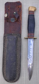Early Combat Fighting, Hunting, Fixed Blade Knife in Old Leather Sheath, Signed Robert Ransom
