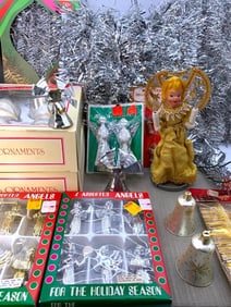 38 pc Mid Century Angels, Tree Tinsel Garland, Topper, Glass Christmas Tree Ornament Collection