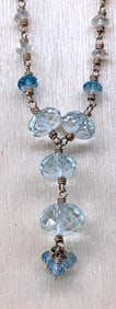 Ethereal 14k White Gold Cascading Faceted Aquamarine Gemstone Y Drop Necklace