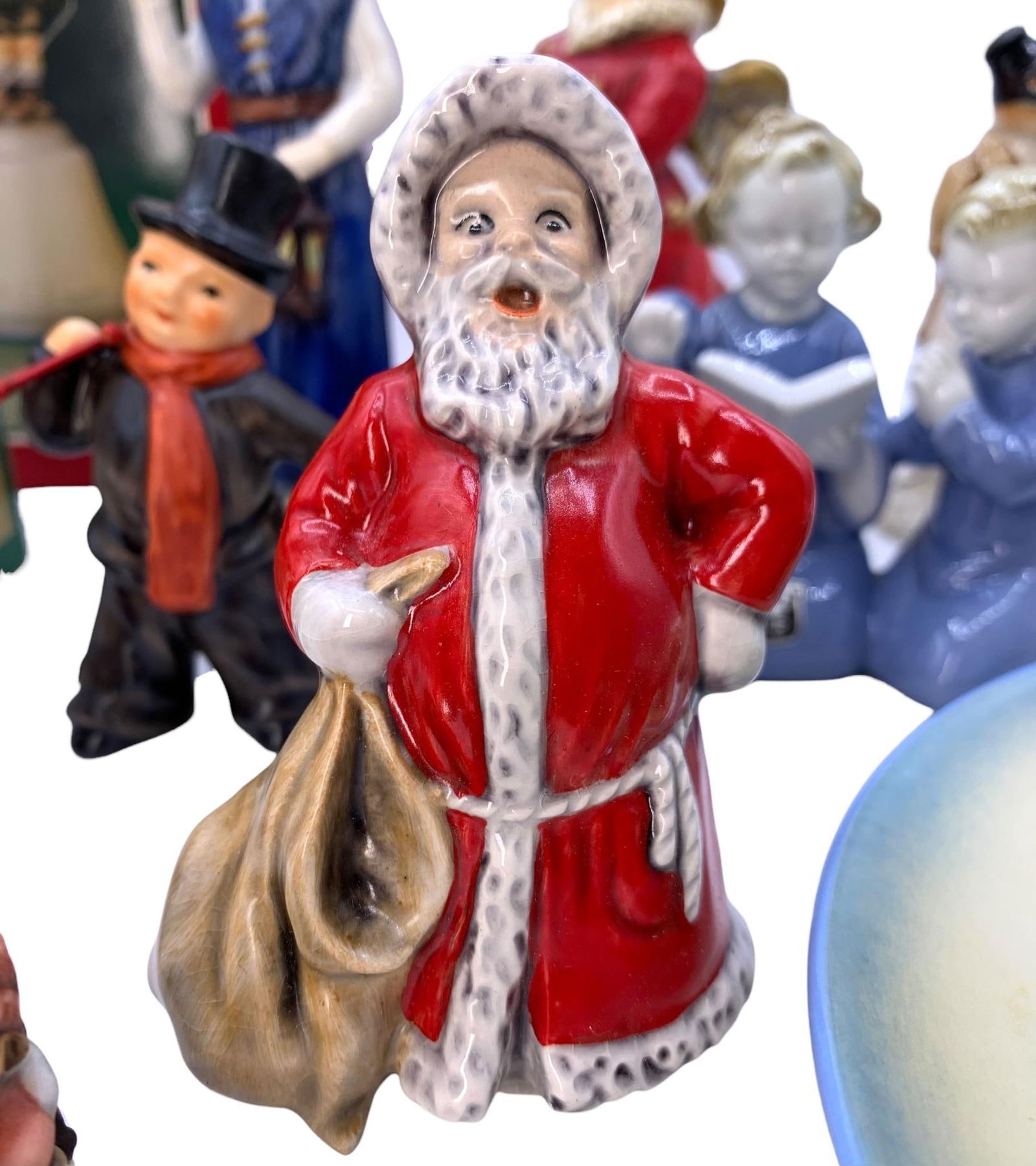 14 Vintage W Germany Goebel & G Purzellan Bavaria, Beswick England Porcelain Figurines: 7" 1965 W Goebel Silent Night music box angel candle holder (working), assorted vintage holiday and traditional W Goebel figurines, 3 sibling Bavarian sculpture, fine Beswick England Figurine, Schmid