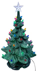 Large Mid Century Atlantic Mold Ceramic Musical Light Up Christmas Tree Holiday Decoration
