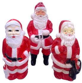 Trio Vintage Blow Mold and Hard Plastic Light Up Santa Claus Holiday Decorations
