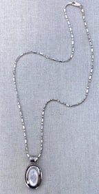 Luminous Sterling Silver Mother of Pearl Pendant on Italian Bar & Bead 925 Chain