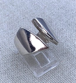Edgy 13.9 Gram Sterling Silver Asymmetrical Vintage Modernist Angled Open Front 925 Ring