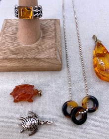 5 pc 8k Gold, Amber, Sterling Silver, Faux Tortoise Shell, Turtle Charms 925 Jewelry Collection