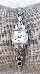 WORKING 14k White Gold Cased Mid Century Chalet Ladies Dress Wristwatch