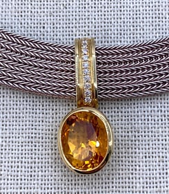 Opulent 18k Yellow Gold, Diamonds, Citrine Gemstone Braided Mesh sSterling Collar Necklace