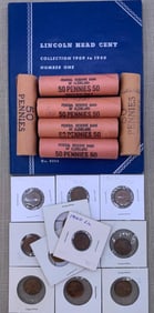 Large Vintage US 1 cent Penny Coin Collection: Rolled, Sleeved, Coin Book