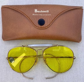 New Old Stock Vintage Bushnell Lemon Yellow Lens Aviator Shooting Glasses in Case