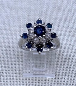 14k White Gold Mid Century Sapphire & Diamonair Cocktail Ring