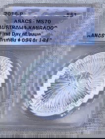ANACS Graded FIRST DAY OF ISSUE 1 oz .9999 Silver 2016 Australia Kangaroo Cased Coin