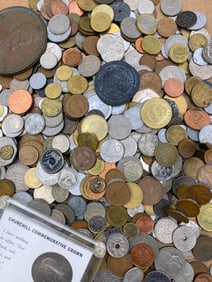 6 1/2 POUNDS Antique to Vintage US & Foreign Coins, Penny Bracelet, Collection