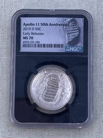 NGC Graded Early Release 2019 Apollo 11 50th Anniversary Half Dollar Cased Coin