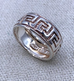 Italian MILOR Sterling Silver Greek Key Cigar Band Ring