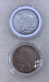 1922 D & 1922 S Peace Dollar, Pair of Antique Silver $1 US Coins