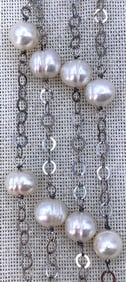 Sterling Silver Ringed Freshwater Pearl 36 inch Shimmering 925 Circular Chain Necklace