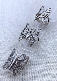 Trio Sterling Silver Openwork Butterfly Rings