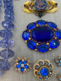 19 pc Vibrant Sapphire Blue Vintage Costume Jewelry Collection