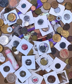 155 pc Antique to Vintage Token, Medal, Souvenir, Trinket, Old Coin Collection