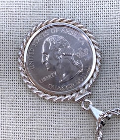 Sterling Silver Bezel Framed Ohio 1803 2002 Washington Quarter on 925 Chain