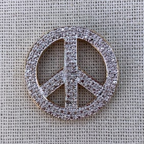 Sterling Silver Gold Vermeil Petite Diamond Accent Openwork Peace Sign Necklace Pendant