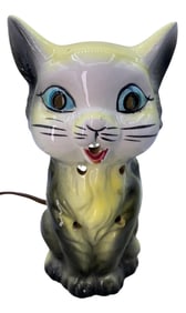 Working Mid Century Japan Orimco Kitschy Ceramic Cat Light Statue