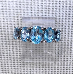 Ethereal Blue Topaz 5 Gemstone Sterling Silver Tiara Ring