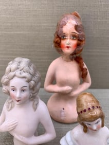 Trio Antique to Vintage German Boudoir Dresser Doll Torso Figurines