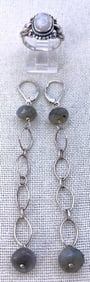 Magical Sterling Silver & Moonstone Dangle Lever Back Earrings & 925 Ring