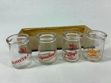 Miniature Dairy Bottle Lot of 4 Inc. Pilleys, Defiance Dairy, Rays & Dairylea