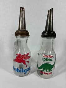 Sinclair and Mobiloil Glass Oil Bottles