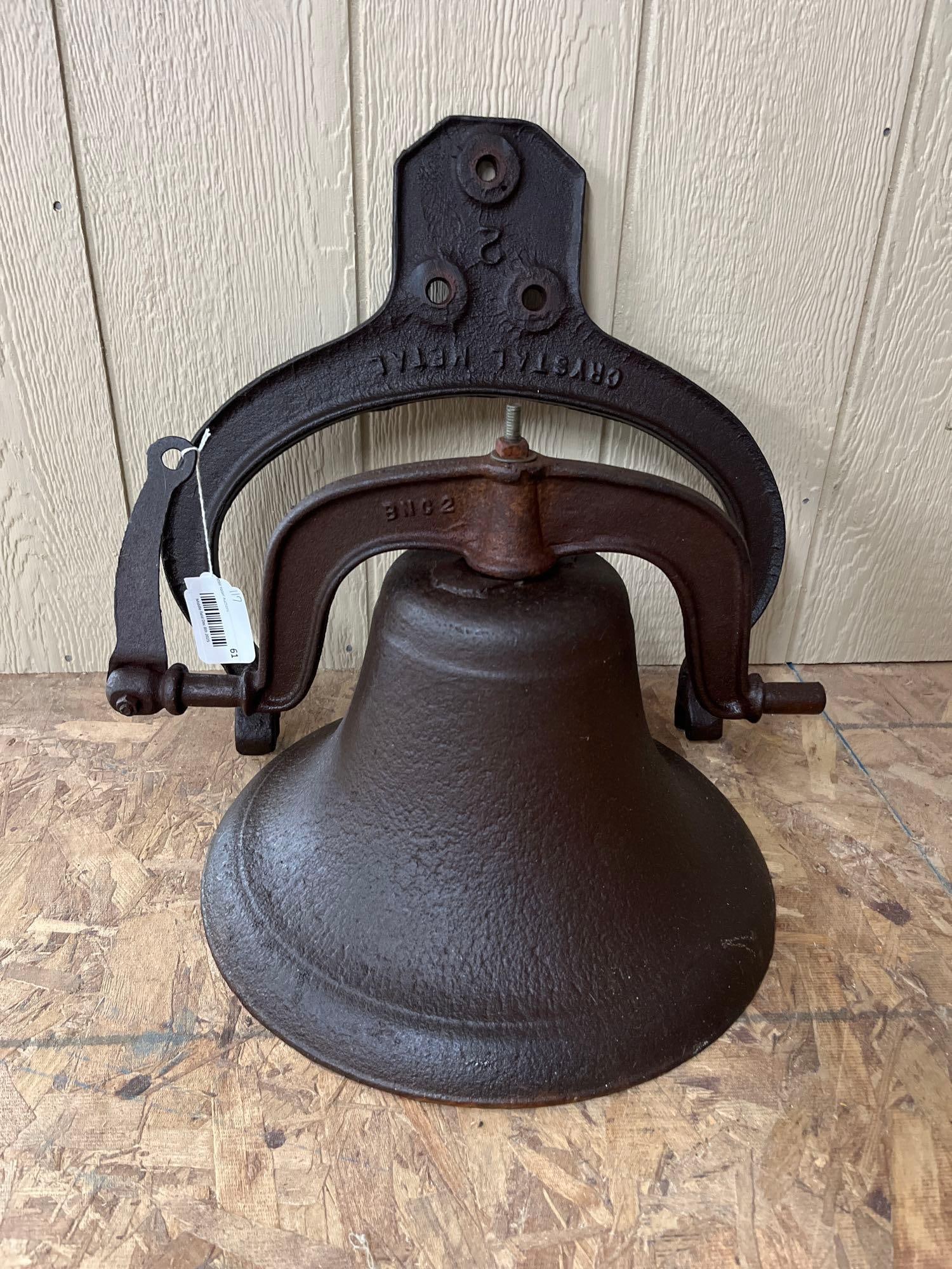 Crystal Metal No 2 Cast Iron Bell: Includes hanging bracket. Restored condition, very nice. approx 15 inches in diameter