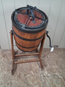 Primitive Standard Churn Co. Wapakoneta OH Hand Crank Belle Oak Barrel Churn w/ Stand