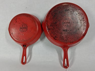 Griswold Red Enamel Skillets # 5 and #8