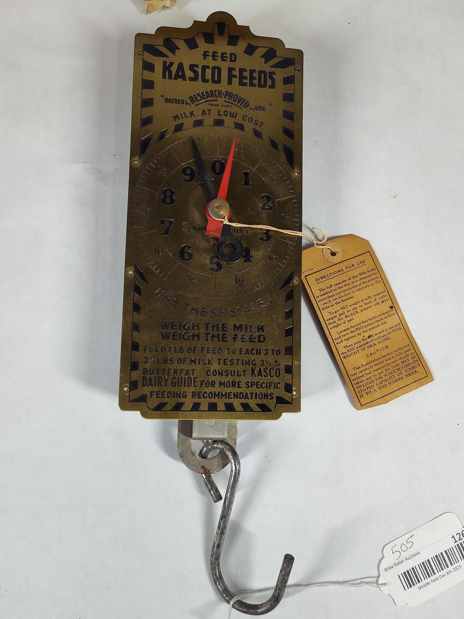 Kasco Feeds Brass Milk Scale: NOS with box and original tag. 11 inches long