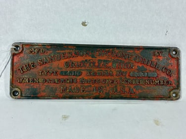 The Sanderson-Cyclone Drill Co. Orrville Ohio Machine Plate