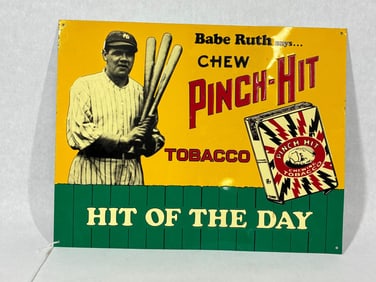 SST Embossed Pinch Hit Chewing Tobacco Babe Ruth Sign 1989