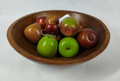 Kennedy Brothers Vergennes Vermont Wooden Bowl w/ Hand Carved Wood Apples