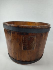 Primitive Wood Staved Handled Barrel Bucket / Pail