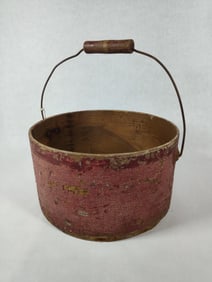 Primitive Red Painted Wood Stave Pantry Box / Measure with Bale Handle