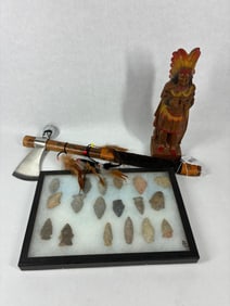 Peace Pipe Tomahawk, Arrowheads and Chief