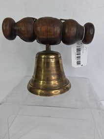 Rare Brass and Wood  Turned Handled Church Bell