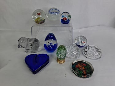 Art Glass Paper Weight Lot of Various Designs, Colors and Shapes Inc. 11