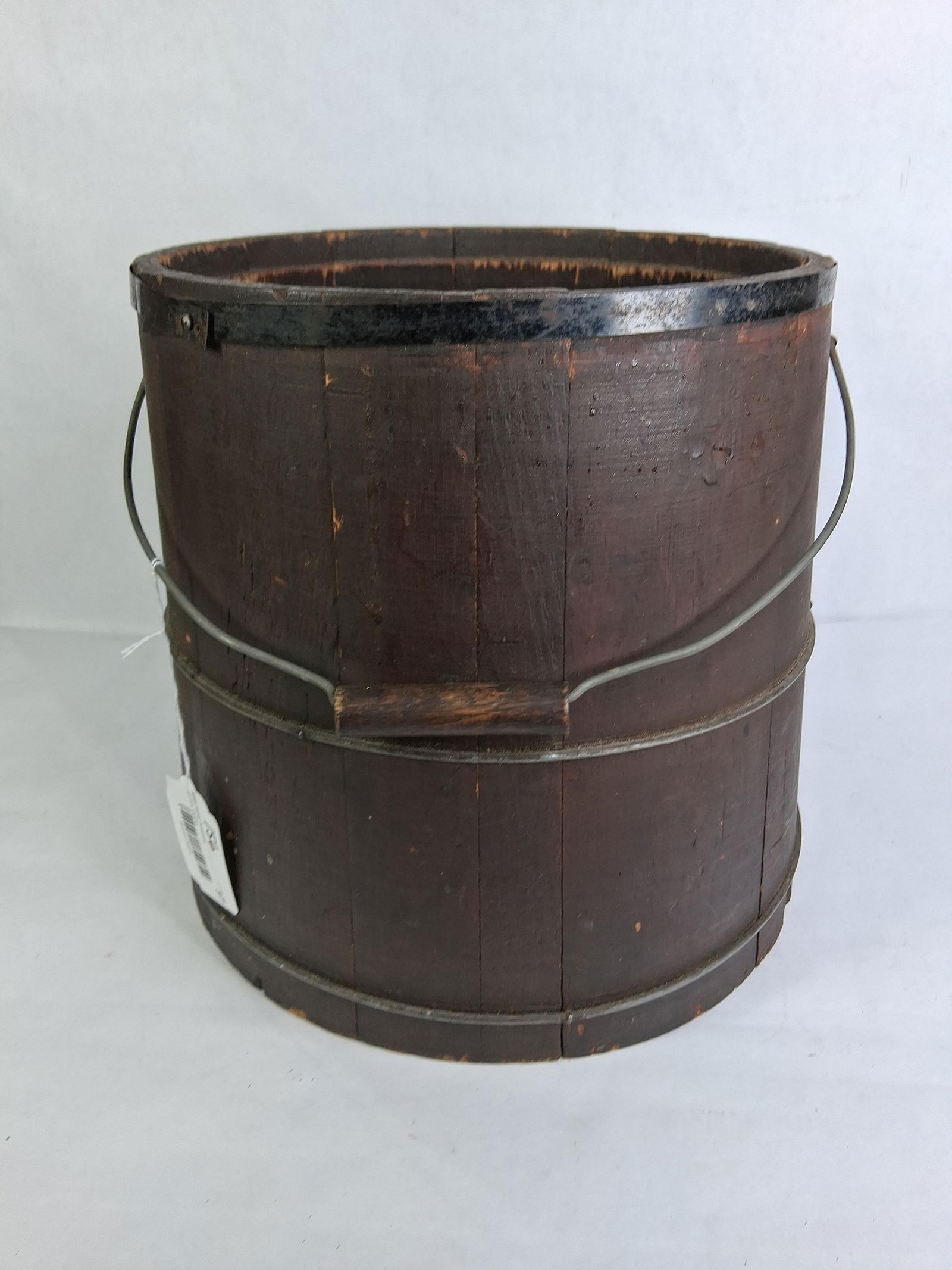 Primitive Slat and Banded Wooden Bucket w/ Bale Handle (1 of 5)