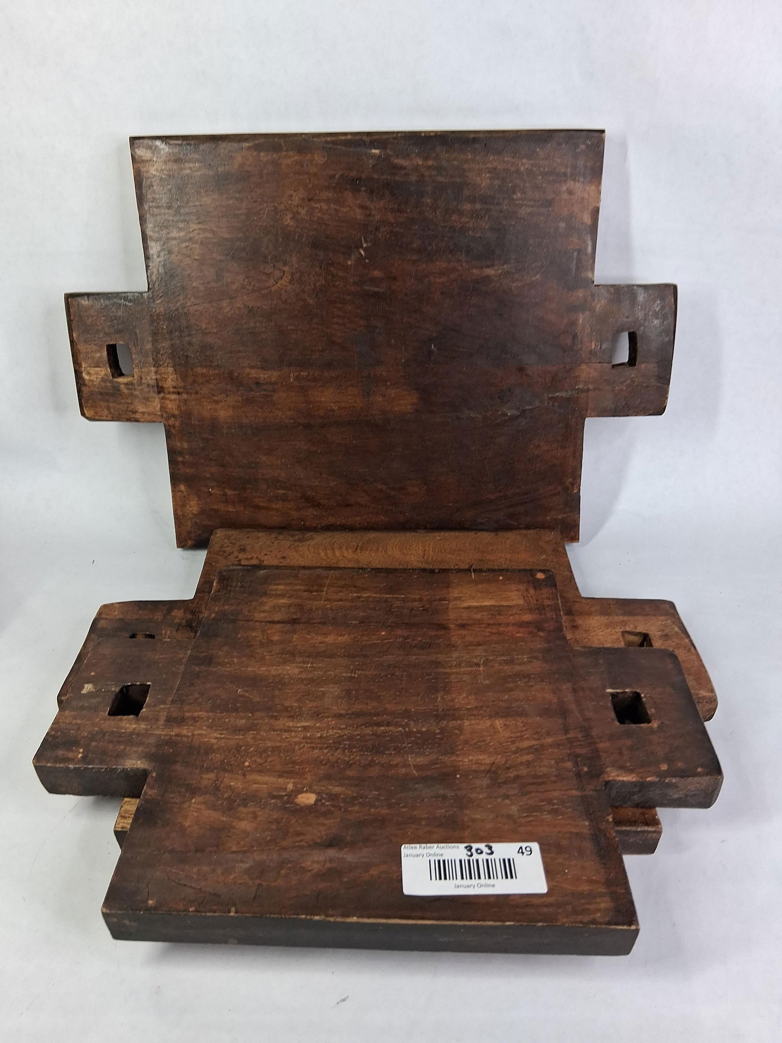 3 Graduated Display/ Serving Boards: Each in a square with hole cut handles. 18x12, 17x12, and 15x10.5